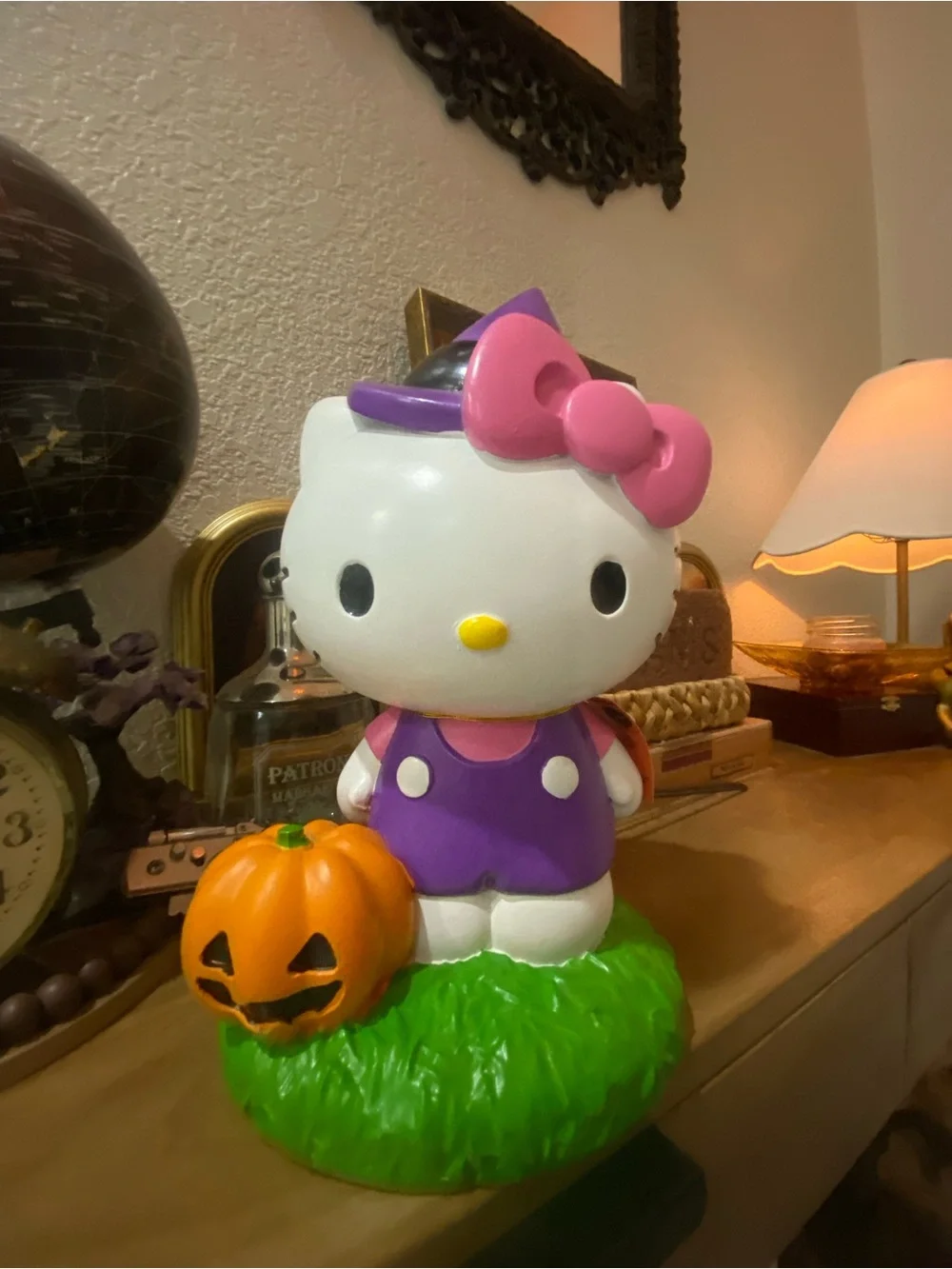 Purple Halloween Cat Figurine with Pumpkin - Home Decor